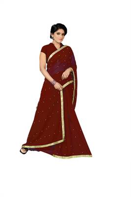 Red Plain Georgette Saree With Blouse 5