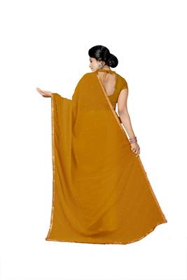 Mustard Plain Georgette Saree With Blouse 3