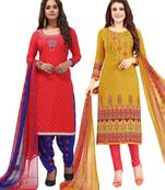 Multicolor Printed Synthetic Unstitched Salwar Set 2 With Dupatta