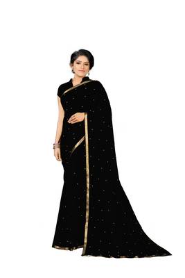 Black Plain Georgette Saree With Blouse 1