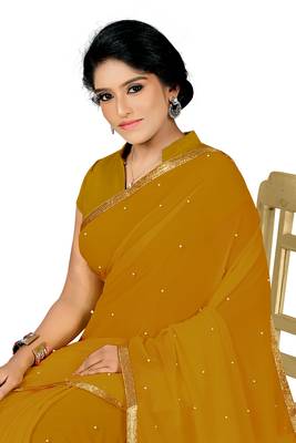 Mustard Plain Georgette Saree With Blouse 4