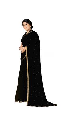Black Plain Georgette Saree With Blouse 2