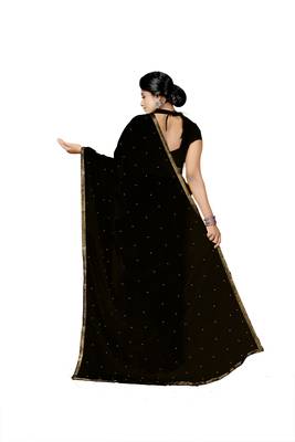 Black Plain Georgette Saree With Blouse 3