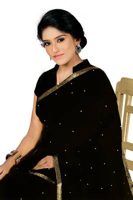 Black Plain Georgette Saree With Blouse 5