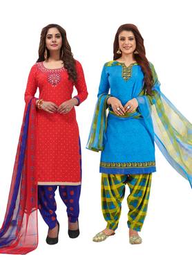 Multicolor Printed Synthetic Unstitched Salwar Set 2 With Dupatta 1