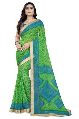 Green Printed Georgette Saree With Blouse 1