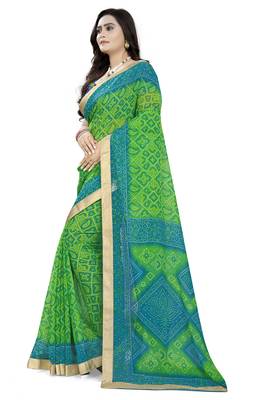 Green Printed Georgette Saree With Blouse 2