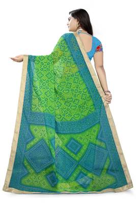 Green Printed Georgette Saree With Blouse 4