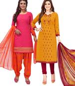 Multicolor Printed Synthetic Unstitched Salwar Set 2 With Dupatta