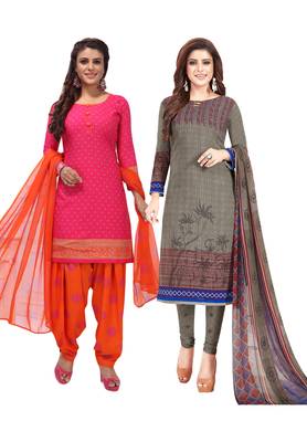 Multicolor Printed Synthetic Unstitched Salwar Set 2 With Dupatta 1