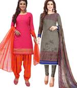 Multicolor Printed Synthetic Unstitched Salwar Set 2 With Dupatta