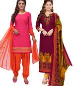 Multicolor Printed Synthetic Unstitched Salwar Set 2 With Dupatta