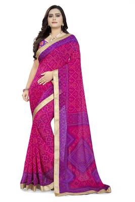 Pink Printed Georgette Saree With Blouse 1