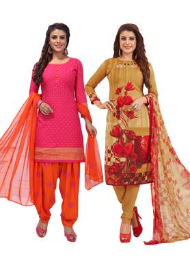 Multicolor Printed Synthetic Unstitched Salwar Set 2 With Dupatta 1