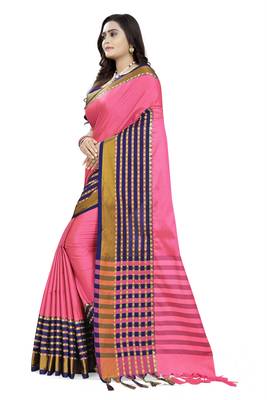 Pink Printed Cotton Saree With Blouse 2