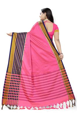 Pink Printed Cotton Saree With Blouse 4