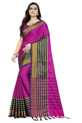 Pink Printed Cotton Saree With Blouse 1