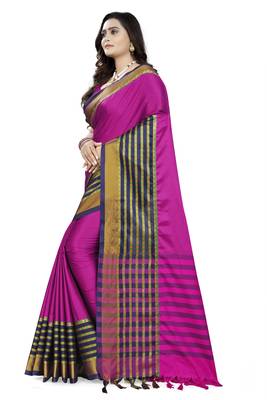Pink Printed Cotton Saree With Blouse 2