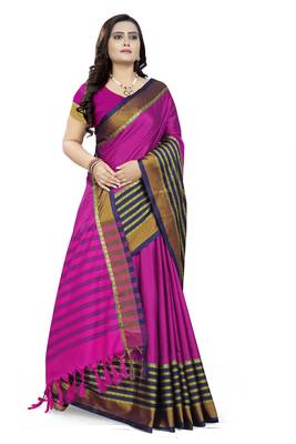 Pink Printed Cotton Saree With Blouse 3