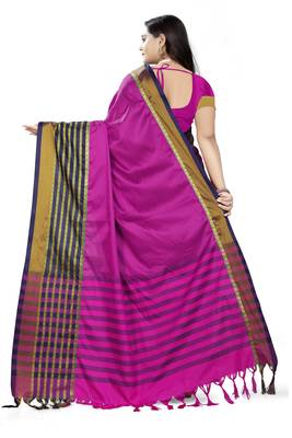 Pink Printed Cotton Saree With Blouse 4