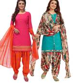 Multicolor Printed Synthetic Unstitched Salwar Set 2 With Dupatta