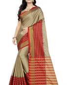 Beige Printed Cotton Saree With Blouse