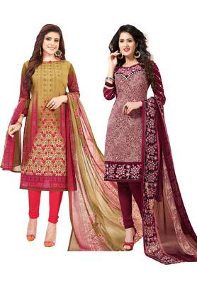 Multicolor Printed Synthetic Unstitched Salwar Set 2 With Dupatta 1