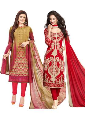 Multicolor Printed Synthetic Unstitched Salwar Set 2 With Dupatta 1