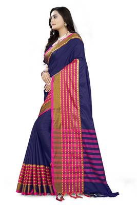 Purple Printed Cotton Saree With Blouse 2