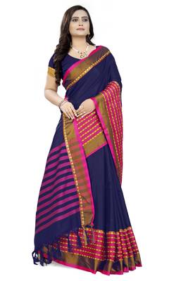 Purple Printed Cotton Saree With Blouse 3