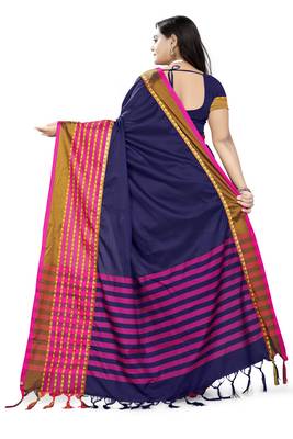 Purple Printed Cotton Saree With Blouse 4