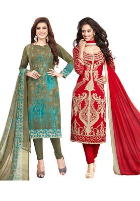 Multicolor Printed Synthetic Unstitched Salwar Set 2 With Dupatta 1
