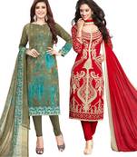 Multicolor Printed Synthetic Unstitched Salwar Set 2 With Dupatta
