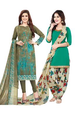 Multicolor Printed Synthetic Unstitched Salwar Set 2 With Dupatta 1