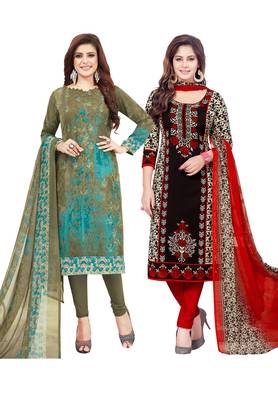 Multicolor Printed Synthetic Unstitched Salwar Set 2 With Dupatta 1