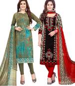 Multicolor Printed Synthetic Unstitched Salwar Set 2 With Dupatta