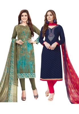 Multicolor Printed Synthetic Unstitched Salwar Set 2 With Dupatta 1
