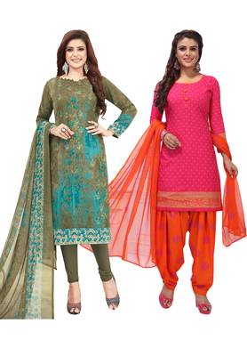 Multicolor Printed Synthetic Unstitched Salwar Set 2 With Dupatta 1