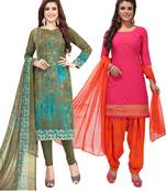 Multicolor Printed Synthetic Unstitched Salwar Set 2 With Dupatta