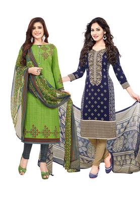 Multicolor Printed Synthetic Unstitched Salwar Set 2 With Dupatta 1