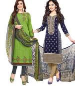 Multicolor Printed Synthetic Unstitched Salwar Set 2 With Dupatta