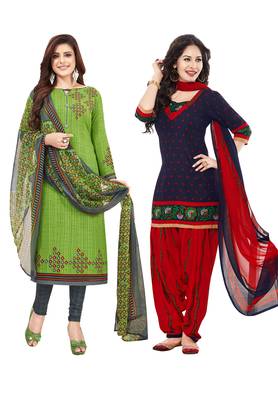 Multicolor Printed Synthetic Unstitched Salwar Set 2 With Dupatta 1