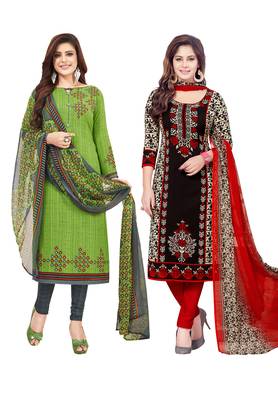 Multicolor Printed Synthetic Unstitched Salwar Set 2 With Dupatta 1