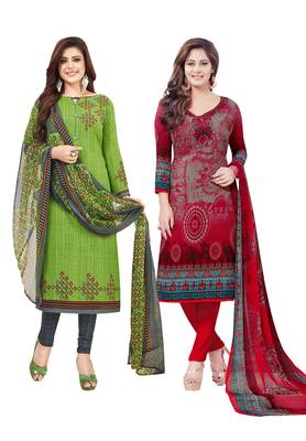 Multicolor Printed Synthetic Unstitched Salwar Set 2 With Dupatta 1