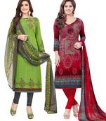 Multicolor Printed Synthetic Unstitched Salwar Set 2 With Dupatta