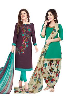 Multicolor Printed Synthetic Unstitched Salwar Set 2 With Dupatta 1