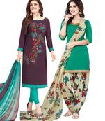 Multicolor Printed Synthetic Unstitched Salwar Set 2 With Dupatta