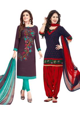 Multicolor Printed Synthetic Unstitched Salwar Set 2 With Dupatta 1
