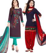 Multicolor Printed Synthetic Unstitched Salwar Set 2 With Dupatta