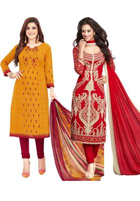 Multicolor Printed Synthetic Unstitched Salwar Set 2 With Dupatta 1